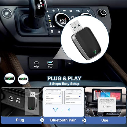 Mini Wireless CarPlay Adapter, Plug & Play Dongle, Low Latency & Stable Connection, Convert Wired to Wireless CarPlay, USB-A/C Compatible, for iPhone iOS 10+ & 2016+ Cars