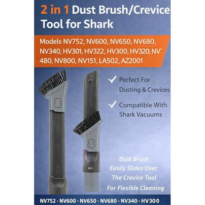 Qualtex 2 in 1 Duster Crevice Tool Compatible with Shark NV752, NV600, NV650, NV680, NV340, HV301, HV322, HV300, HV320, NV480, NV800, NV151, LA502, AZ2001, HZ2002