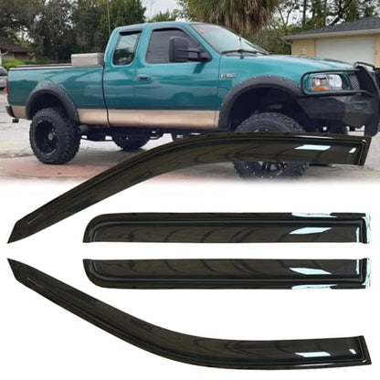 4pcs Original Shatterproof Outside Mount Style Side Window Visor Deflector Rain Guard Vent Window Visors for 97-03 F-150 97-99 F-250 Light Duty Super/Extended Cab with 2 Half Rear 94808 - size: for F-150 97-03 Super/Extended