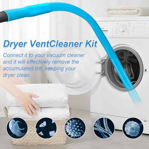 Upgraded Dryer Vent Cleaner Kit: Universal Vacuum Hose Attachment for Lint Removal Fits All Vacuums Cleaner Dryer Cleaning Tools for Clogged Ducts (Blue) - color: Blue