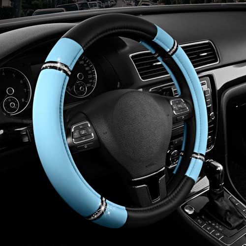 Road Comfort Leather Steering Wheel Cover – Premium Anti-Slip Car Steering Wheel Grip Cover – Universal Fit for 14.5”–15” Cars, Trucks & SUVs - Blue - color: Blue