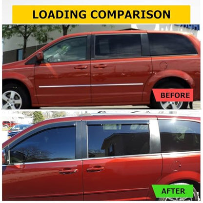 Side Window Wind Deflectors for 2008-2020 Dodge Grand Caravan, 2008-2016 Chrysler Town & Country, 4pcs Out-Channel Tape-On Sun Rain Guards Set, Dark Smoke Nice Window Visor 94251 - size: 08-20 Town&Country/Grand Caravan