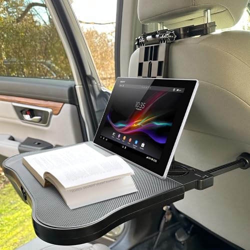 Car Seat Tray Table - Foldable Car Kids Passenger Roadtrip Eating Food Backseat Travel Trays Dinning Working Laptop Desk with Non-Slip Pad/Phone/Tablet Holder - size: 17.7" * 15.2"