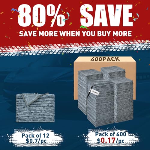 TEAWOO Gray Microfiber Cleaning Cloths Bulk-400 Pack, Gray Microfiber Towels for Cars, Ultra Absorbent Wash Cloths, Lint-Free Streak-Free Microfiber Towels Bulk for Cars, 12x12 inches - size: 400Pack Grey
