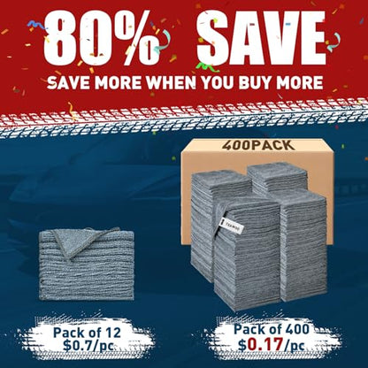 TEAWOO Gray Microfiber Cleaning Cloths Bulk-400 Pack, Gray Microfiber Towels for Cars, Ultra Absorbent Wash Cloths, Lint-Free Streak-Free Microfiber Towels Bulk for Cars, 12x12 inches - size: 400Pack Grey