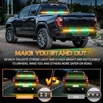 XRIDONSEN 60 inch Amber Green Emergency Lights Strip Rear Window Tailgate Strobe Lights Strip 360 LED Flashing Warning Hazard Safety for Tow Plow Trucks Construction Vehicles Pickup Wreckers - color: Amber/Green