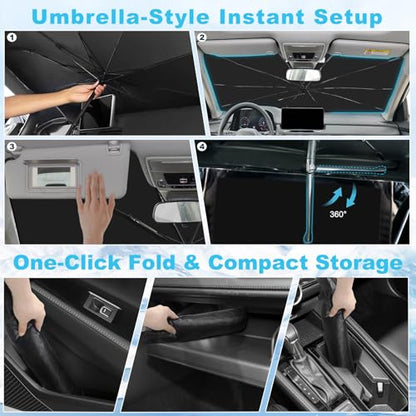 Windshield Sun Shade Umbrella Custom Fit for Dodge RAM 1500 2019-2025 Foldable UV Protection Car Cover, Emergency Rain Shield & Dashboard Protector - Durable Auto Accessory - size: For Dodge RAM 1500 2019+