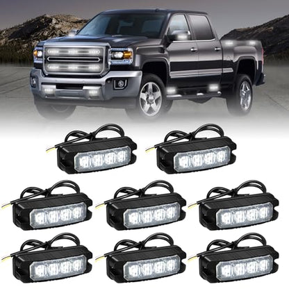 XRIDONSEN 8PCS Sync Grill Strobe Lights 32 LED White Strobe Lights Grille Surface Mount Emergency Flashing Warning Hazard Caution Safety Light for Tow Plow Trucks Construction Vehicles Car Wreckers - color: White