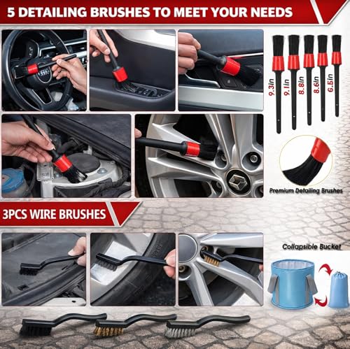 56Pcs Car Wash Cleaning Kit with Foam Gun, Car Wash Brush with Long Handle, Car Detailing Kit, Car Wheel Brush for Car Cleaning Supplies, Adjustable Hose Wash Sprayer-Quick Connector to Any Hose - size: 56PCS