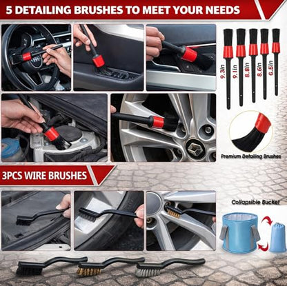 56Pcs Car Wash Cleaning Kit with Foam Gun, Car Wash Brush with Long Handle, Car Detailing Kit, Car Wheel Brush for Car Cleaning Supplies, Adjustable Hose Wash Sprayer-Quick Connector to Any Hose - size: 56PCS