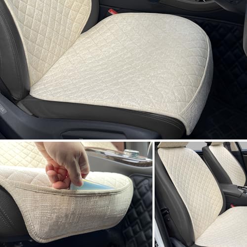 BOPUOVRE Linen Car Seat Covers Front Seat Covers Breathable Cloth Fabric Car Seat Protector - Universal Fit for Cars, Vans, SUVs, Trucks - 2 Units - Beige - color: Beige