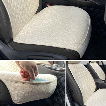 BOPUOVRE Linen Car Seat Covers Front Seat Covers Breathable Cloth Fabric Car Seat Protector - Universal Fit for Cars, Vans, SUVs, Trucks - 2 Units - Beige - color: Beige