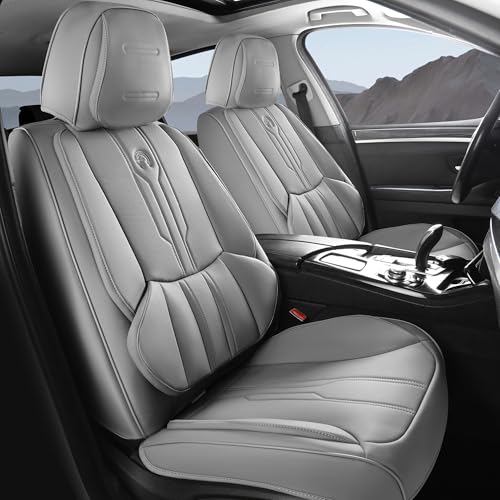 AOOG Front Seat Covers, Car Seat Covers Front Seats, Leather Seat Covers for Cars, Waterproof Seat Covers with Lumbar Support Universal Fit for Most Cars SUV Trucks(Front Pair, Grey) - color: GREY, size: FRONT PAIR
