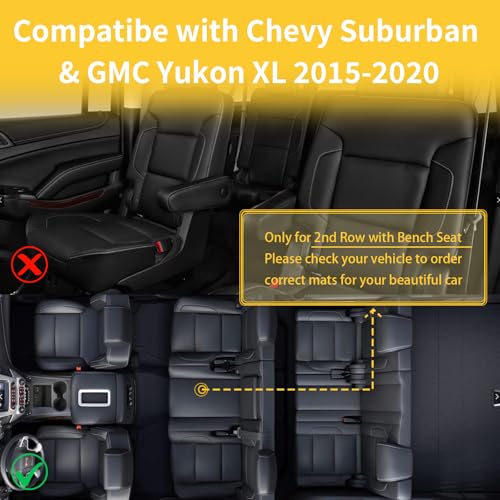 GINOWY-Floor Mats for Chevy Suburban/GMC Yukon XL 2015-2020 2nd Row with Bench Seat, All Weather Car Floor Mats Non-Silp Suburban 2020 Accessories Rubber Floor Liners - style: 4) for Chevy Suburban 2015-2020 Floor Mats