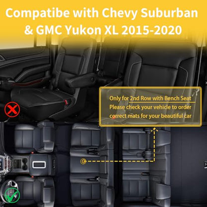 GINOWY-Floor Mats for Chevy Suburban/GMC Yukon XL 2015-2020 2nd Row with Bench Seat, All Weather Car Floor Mats Non-Silp Suburban 2020 Accessories Rubber Floor Liners - style: 4) for Chevy Suburban 2015-2020 Floor Mats