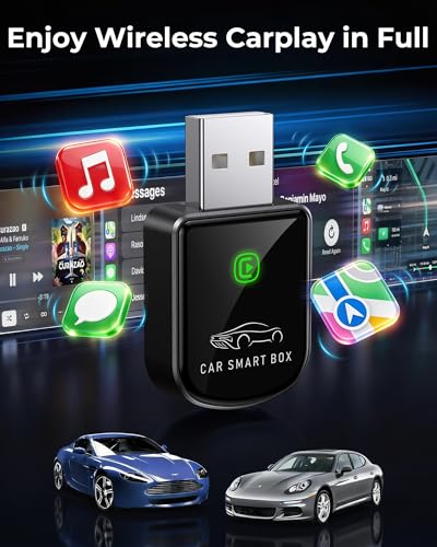 Wireless Carplay Adapter for iPhone Latest Upgrade, Tiny Bluetooth Dongle Convert Wired to Wireless for Apple Car Play Plug & Play, Zero-Lag Auto-Connect GPS Works with 2016+ Cars (Black) - color: Black