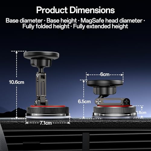 SYNCWIRE for MagSafe Car Mount [2-Axis Design] Nano Adhesive Gel + Suction Cup Magnetic Phone Holder for Dashboard & Windshield, 360° Adjustable for iPhone 17 16 15 14 13 12 11, Samsung, Matte Black - style: 2-Axis | Black