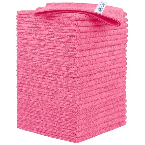 HOMEXCEL Pink Microfiber Cleaning Cloth, 24 Pack Cleaning Towels for Kitchen, Lint Free, Scratch-Free, Highly Absorbent, and Reusable Cleaning Rags for House, Window and Glass, Cars, 11.5 X11.5 inch - color: Pink