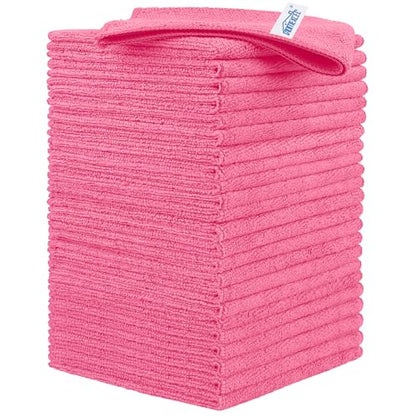 HOMEXCEL Pink Microfiber Cleaning Cloth, 24 Pack Cleaning Towels for Kitchen, Lint Free, Scratch-Free, Highly Absorbent, and Reusable Cleaning Rags for House, Window and Glass, Cars, 11.5 X11.5 inch - color: Pink