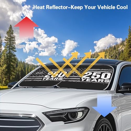AFPANQZ 250th Black American Flag Sun Visor UV Protector Foldable Windshield Front Window Sun Shades, Sun Block Sunscreen Universal Fit for Car Auto Sedan Trucks SUV Van - color: 250th Black American Flag