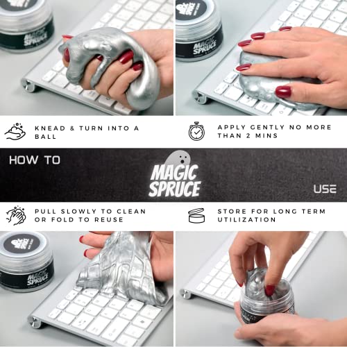 MAGIC SPRUCE Cleaning Gel for Car Interior, Universal Car Cleaning Kit With Mint Scented Luxury Silver Cleaning Gel Putty Reusable, Non-Water Keyboard Cleaner for Laptop Dust Cleaning in Containers - color: Luxury Silver