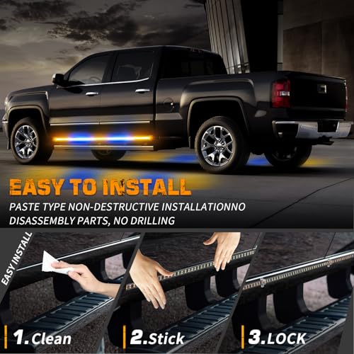 XRIDONSEN 2PCS 60 inch Amber Blue Emergency Lights Strip 720 LED Running Board Strobe Lights Flashing Warning Safety Waterproof Side Step Lights for Trucks Construction Vehicles Pickup SUV Jeep Car - color: Amber/Blue