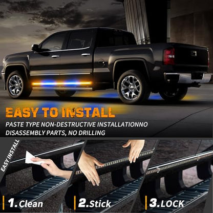 XRIDONSEN 2PCS 60 inch Amber Blue Emergency Lights Strip 720 LED Running Board Strobe Lights Flashing Warning Safety Waterproof Side Step Lights for Trucks Construction Vehicles Pickup SUV Jeep Car - color: Amber/Blue