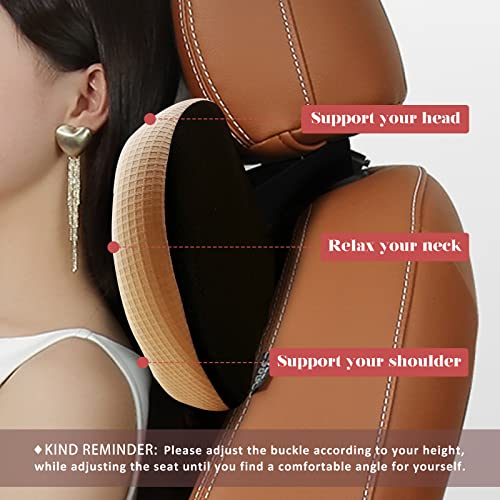 Super Comfy Car Headrest Pillow, Car Pillow for Neck Pain Relief with Adjustable Strap, 100% Memory Foam & Breathable Removable Cover, Ergonomic Design - Softness Travel Car Neck Pillow(Beige, 1PC) - color: Beige