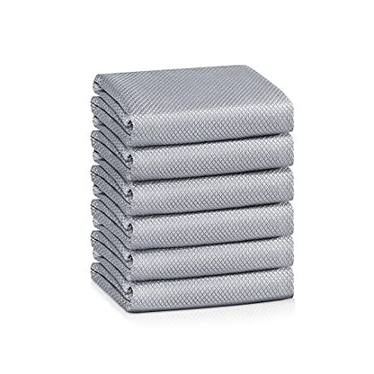Streak Free Lint Free Microfiber Window Cleaning Cloth,Best Glass Car Shiny Wipes Mirror Shower Cleaning Cloth, Miracle Cloths for Glasses,Stainless Steel,Wine Glass Polishing Towels,Pack of 6,Grey - color: Gray