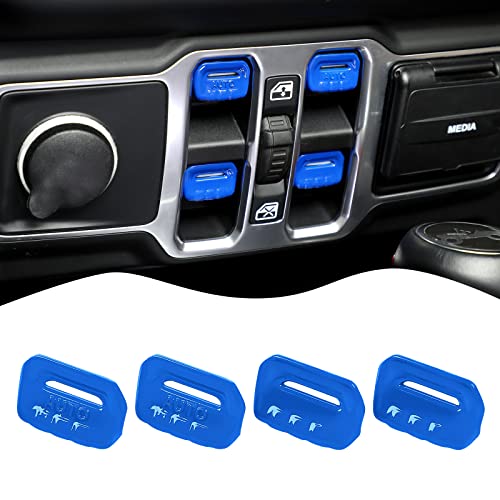 4PCS Window Switch Button Cover Trim Interior Accessories for Jeep Wrangler JL JLU Gladiator JT 2018-2024 2025+(Blue) - color: Dark Blue