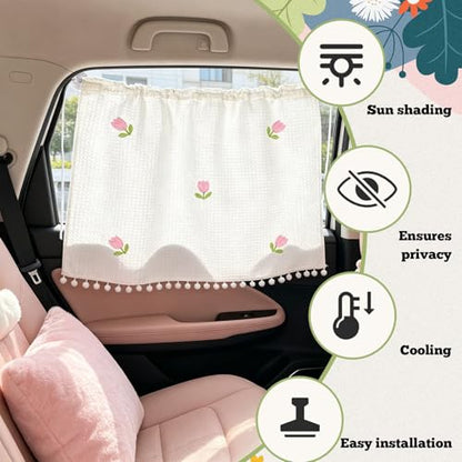 Car Side Window Sun Shade Privacy Curtain for Baby, 25.2"x18.1" Cute Blackout UV Protection Car Window Shades with Suction Cup for Back Seat, Auto Camping Windows Screen Shades (Five Tulips) - color: Five Tulips