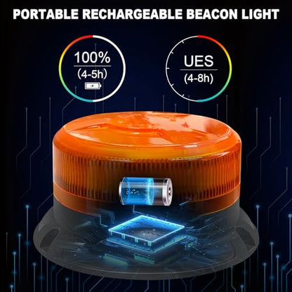 AnTom Magnetic Wireless Strobe Light, Waterproof Rechargeable LED Beacon Lights for Trucks, Vehicle Emergency Flashing Warning, forklifts,Tractors,Golf Carts,Cars - color: Amber