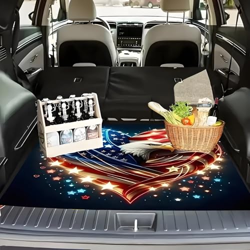 Universal Car Trunk Mat 29" x 39", Heart Flag Star Print All Weather Trunk Protection Cargo Liner,Durable Cargo Mat Rear Trunk Liner, Stylish Vehicle Interior Accessories Suitable for Most Car Models - color: Heart Flag Star