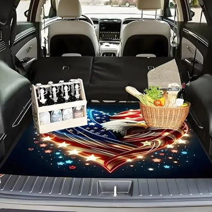 Universal Car Trunk Mat 29" x 39", Heart Flag Star Print All Weather Trunk Protection Cargo Liner,Durable Cargo Mat Rear Trunk Liner, Stylish Vehicle Interior Accessories Suitable for Most Car Models - color: Heart Flag Star