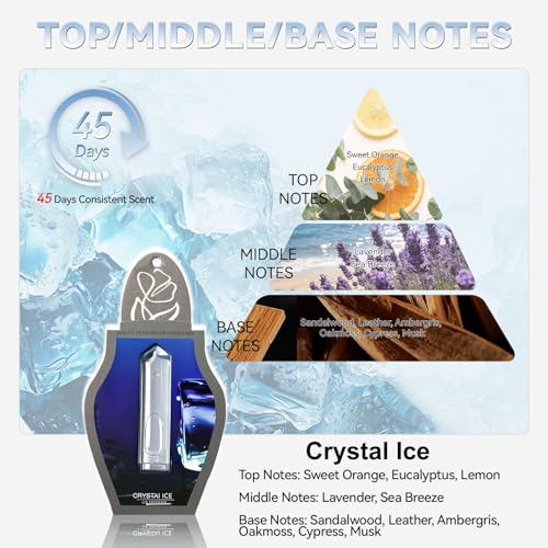 Car Air Freshener Hanging Clips 3 Pack 5ml Each Up to 135 Days Long Lasting Scent Odor Eliminator Hanging Car Air Freshener for Men Women(Crystal Ice)