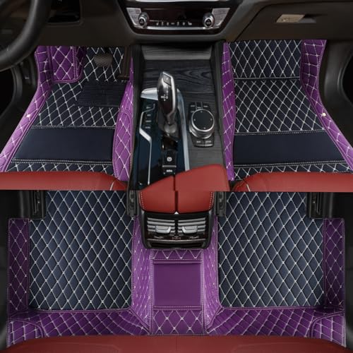 Custom Personalized Floor Mats for Cars，Luxury Full Coverage All Weather Car Floor Mats，Anti-Slip Leather Car Mat Set ，Custom Floor Mats for 99% of Cars, Trucks & SUVs (3D Purple and Black) - color: 3D purple and black