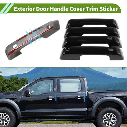 Exterior Door Handle Cover Trim Front Left Front Right Rear Left Rear Right Door Handle Cover for Ford F150 2021-2024 Glossy Black - size: With Sensor Holes