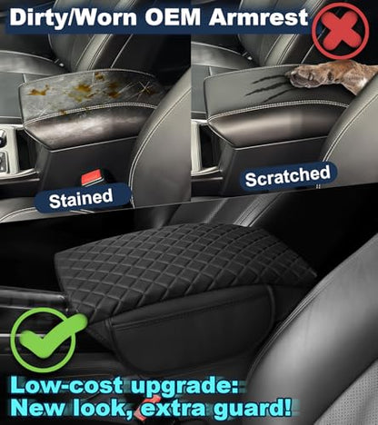 Center Console Cover for Ford Explorer Arm Rest Lid, Diamond Quilted Armrest Pad with 1-Inch Comfort Lift (2020-2026)