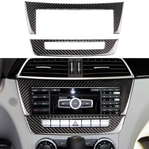 NVCNX Carbon Fiber Compatible with Mercedes-Benz C-Class W204 C250 C300 C350 C63 AMG 2012 2013 2014 Sedan / 2012-2015 Coupe Accessories Car Dash CD Radio Panel Cover Sticker Decal Interior Trim A 2PCs - color: Dash Infotainment System Panel Trim A - for 2