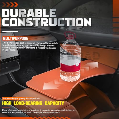 Leather Tray Table Folding Car Table Compatible with Tesla Model 3 Y – Multi-Use Dining Tray & Laptop Stand, Fits Front Driver & Passenger Seats,Orange - color: Orange