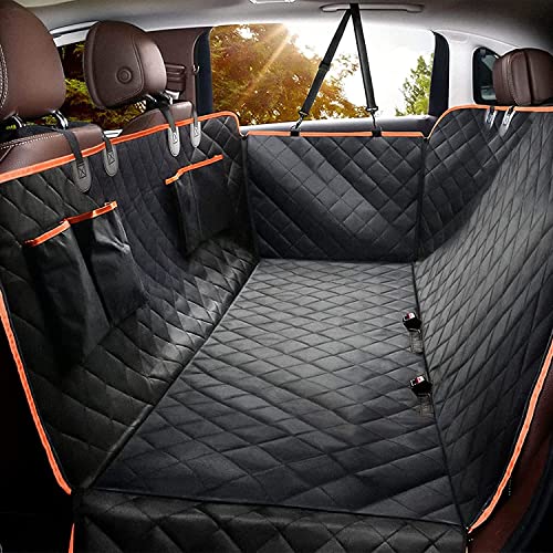 Dog Car Seat Cover for Back Seat, Waterproof Seat Protector Scratchproof Pet Hammock with 4 Bags Side Flaps, Washable Nonslip Backseat Protection for Cars Trucks and SUVs.