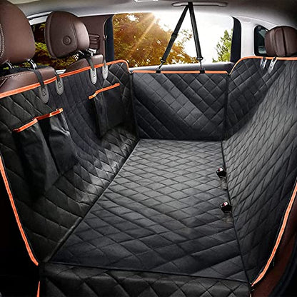 Dog Car Seat Cover for Back Seat, Waterproof Seat Protector Scratchproof Pet Hammock with 4 Bags Side Flaps, Washable Nonslip Backseat Protection for Cars Trucks and SUVs.