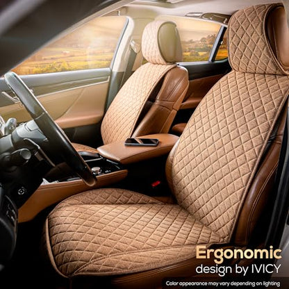 IVICY Faux Linen Front Car Seat Cover – Durable, Non-Slip Seat Protector for Cars – 1 Unit, Light Brown - color: BROWN HYB LN