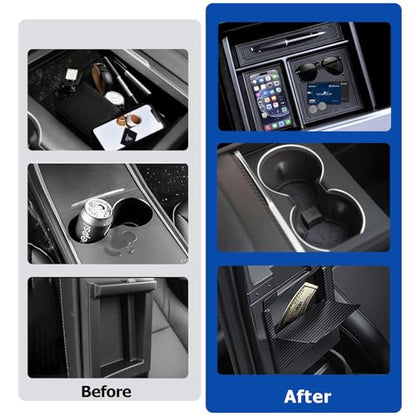 for Tesla Center Console Organizer Tray Model Y Juniper Model 3 Highland Accessories 2025 2026 Refreshed Car Storage Tray Armrest Tray Insert Cup Holder Hidden Compartment Storage - size: Juniper & Highland (Style 1)
