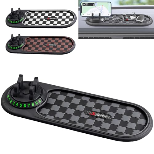 Multifunction Car Anti-Slip Mat, 3-in-1 Rotating Dashboard Mat, Large Storage Pad, Anti-Slip Phone Holder, 360° Rotating Mount with Parking Number (Black) - color: Black