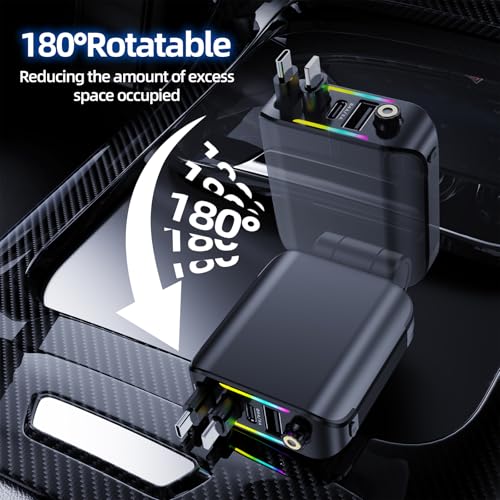 [2026 Ultra-Slim, 75% Less Space] Retractable Car Charger with Starlight, Max 120W USB C Car Charger Adapter, Cars Phone Chargers Fast Charging, Car Chargers for iPhone 17 16 Pro Max Plus and Android - color: black gold