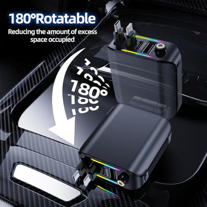 [2026 Ultra-Slim, 75% Less Space] Retractable Car Charger with Starlight, Max 120W USB C Car Charger Adapter, Cars Phone Chargers Fast Charging, Car Chargers for iPhone 17 16 Pro Max Plus and Android - color: black gold