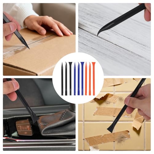 9pcs Car Detailing Pick Set Kit, Anti-Scratch Plastic Scraper Tools, Multi-Functional Non Scratch Cleaning Supplies for Auto Interior Narrow Spaces Kitchen Crevice Gaps Paint (Blue, Black, Orange)
