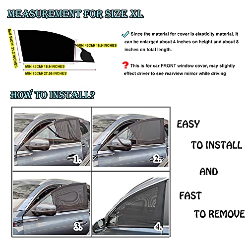 Car Front Window Sun Shade - 2 Pack Breathable Mesh Side Window Shade Sunshade UV Protection for Driver Family Pet on Front seat, Curtain with Two Holes to See Rearview Mirror, Size M - size: Medium-front Window