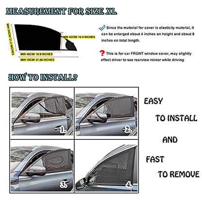 Car Front Window Sun Shade - 2 Pack Breathable Mesh Side Window Shade Sunshade UV Protection for Driver Family Pet on Front seat, Curtain with Two Holes to See Rearview Mirror, Size M - size: Medium-front Window